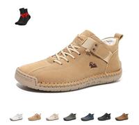Women's Handmade Leather Orthopedic Comfy Shoes Unisex Leather Trainers Soft Slip On Orthopedic Trainers Men(Khaki,6.5 UK)