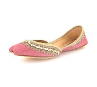 Womens Handmade Punjabi Jutti Flats Traditional Embroidered Khussa Mojari Shoes Comfortable Ethnic Slip-On Ballet Wedding Party Festive Indian Pakistani Bridal Ladies Pink Shoes Size 6 UK 39 EU