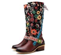 Women's Handmade Retro Leather Boots, Colorful Painting, Metallic Style Y2K Goth Punk Flats Shoes,Brown,42