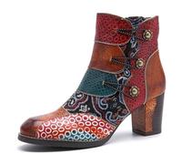 Women's Handmade Retro Leather Boots, Colorful Painting, Metallic Style Y2K Goth Punk Flats Shoes,Brown,42