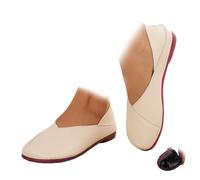 Women's Handmade Soft-Soled Leather Loafers, Wide Retro Square Head Comfy Flat Shoes Lightweight Slip on Shallow Mouth Driving Flats (Beige,37EU)