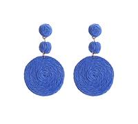 Women's Handmade Straw Earrings Boho Raffia Ball Straw Wicker Braid Hoop Drop Dangle Earrings For Women Girls, Blue