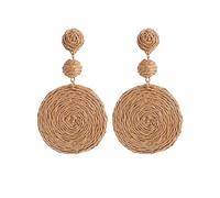 Women's Handmade Straw Earrings Boho Raffia Ball Straw Wicker Braid Hoop Drop Dangle Earrings For Women Girls, Brown