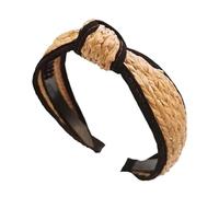 Women's Handmade Weaving Straw Headband With Knot Wide Rattan Hairband For A Natural And Chic Headdress