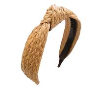 Women's Handmade Weaving Straw Headband With Knot Wide Rattan Hairband For A Natural And Chic Headdress