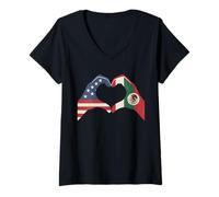 Womens Hands Forming Heart Half American Half Mexican USA Mexico V-Neck T-Shirt