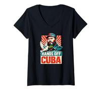 Women's “Hands Off Cuba”, Vintage Anti-War V-Neck T-Shirt