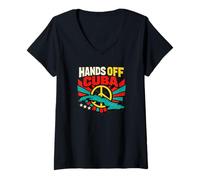 Women's “Hands Off Cuba”, Vintage Anti-War V-Neck T-Shirt