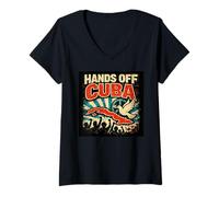 Women's “Hands Off Cuba”, Vintage Anti-War V-Neck T-Shirt