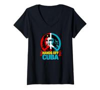 Women's “Hands Off Cuba”, Vintage Anti-War V-Neck T-Shirt