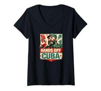 Women's “Hands Off Cuba”, Vintage Anti-War V-Neck T-Shirt
