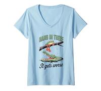 Womens Hang In There It Gets Worse Frog Alligator V-Neck T-Shirt