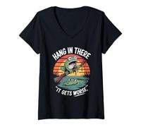 Womens Hang in There It Gets Worse Frog Quote V-Neck T-Shirt