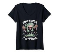 Womens Hang in There It Gets Worse Frog Quote V-Neck T-Shirt