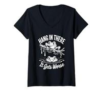 Womens Hang in There It Gets Worse Frog Quote V-Neck T-Shirt