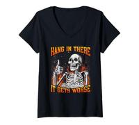 Womens Hang in There It Gets Worse Funny Hard Dank Meme Bootleg V-Neck T-Shirt