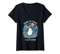 Women's Hang in There It Gets Worse Funny Sheep V-Neck T-Shirt