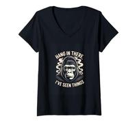 Women's Hang in There Ive Seen Things Gorilla Funny V-Neck T-Shirt