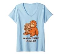 Women's Hang in There Punch Cute Orangutan and Monkey V-Neck T-Shirt
