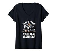 Women's Hang in There Worse Than Yesterday Gorilla V-Neck T-Shirt