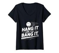 Womens Hang It and I'll Bang It Competitive Baseball Sports - V-Neck T-Shirt