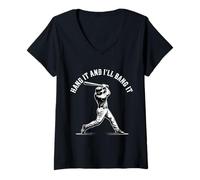 Womens Hang It and I'll Bang It Competitive Baseball Sports |- V-Neck T-Shirt