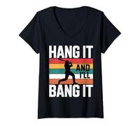 Womens Hang It and I'll Bang It Competitive Baseball Sports |- V-Neck T-Shirt