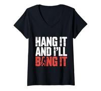 Womens Hang It and I'll Bang It Competitive Baseball Sports |- V-Neck T-Shirt