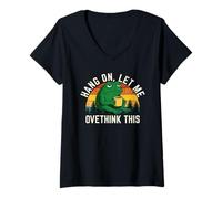 Women's Hang On Let Me Overthink This Funny Frog Drinking Coffee Art V-Neck T-Shirt
