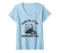 Women's Hang On Let Me Overthink This Funny Panda Holding Coffee Pet V-Neck T-Shirt