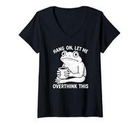 Women's Hang On, Let Me Overthink This Funny Shocking Frog Novelty V-Neck T-Shirt