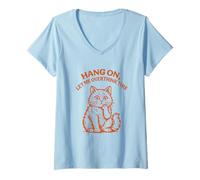 Womens Hang On Let Me Overthink This Retro Cat V-Neck T-Shirt