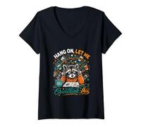 Women's Hang ON, LET ME Overthink This Thinking Raccoon V-Neck T-Shirt