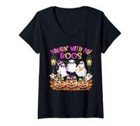 Womens Hangin' with My Boos Funny Boujee Ghosts Halloween Costume V-Neck T-Shirt