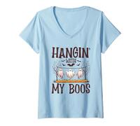Womens Hangin with My Boos - Halloween Ghosts Pumpkins Bats V-Neck T-Shirt