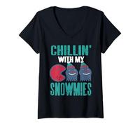 Womens Hanging Out with Frosty Crew Winter Friends Humor V-Neck T-Shirt