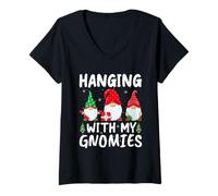 Womens Hanging with My Gnomies Funny Gnome Christmas V-Neck T-Shirt