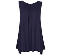Womens Hanky Hem Sleeveless Tops for Women Ladies Flared Loose Fit Blouse Jersey Long Stretch Tunic Vest Top Swing Plain Summer Plus Size Vests 8-26 Navy