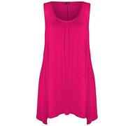 Womens Hanky Hem Sleeveless Tops for Women Ladies Flared Loose Fit Blouse Jersey Long Stretch Tunic Vest Top Swing Plain Summer Plus Size Vests 8-26 Fuchsia