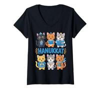 Womens Hanukkah Cat Menorah Cute Jewish Holiday Cats Ugly Funny V-Neck T-Shirt