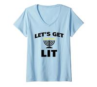 Womens Hanukkah Let's Get Lit V-Neck T-Shirt
