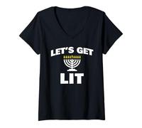 Womens Hanukkah Let's Get Lit V-Neck T-Shirt