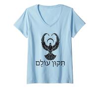 Womens Hanukkah Tikkun Olam Repair The World in Hebrew Jewish Dove V-Neck T-Shirt