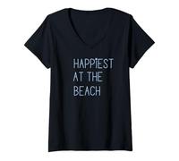 Women's Happiest at the Beach Love Vacation Summer Sand Dollar V-Neck T-Shirt