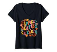 Women's Happiest Besties On Earth Summer Beach Girls Trip Squad V-Neck T-Shirt