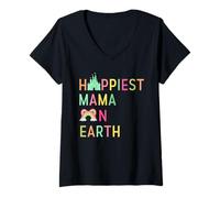 Women's Happiest Mama On Earth Mothers Day Princess V-Neck T-Shirt