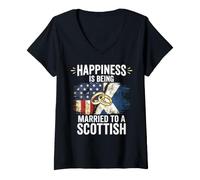 Women's Happiness Being Married Scottish Country Roots Flag Scotland V-Neck T-Shirt