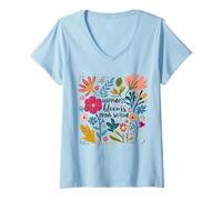 Womens Happiness Blooms from-Within Boho Floral Inspirational Quote V-Neck T-Shirt