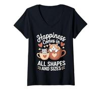 Womens Happiness Comes in All Shapes and Sizes Funny Meme Cat V-Neck T-Shirt