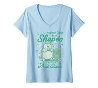 Womens Happiness Comes in All Shapes and Sizes Funny Meme Cat V-Neck T-Shirt